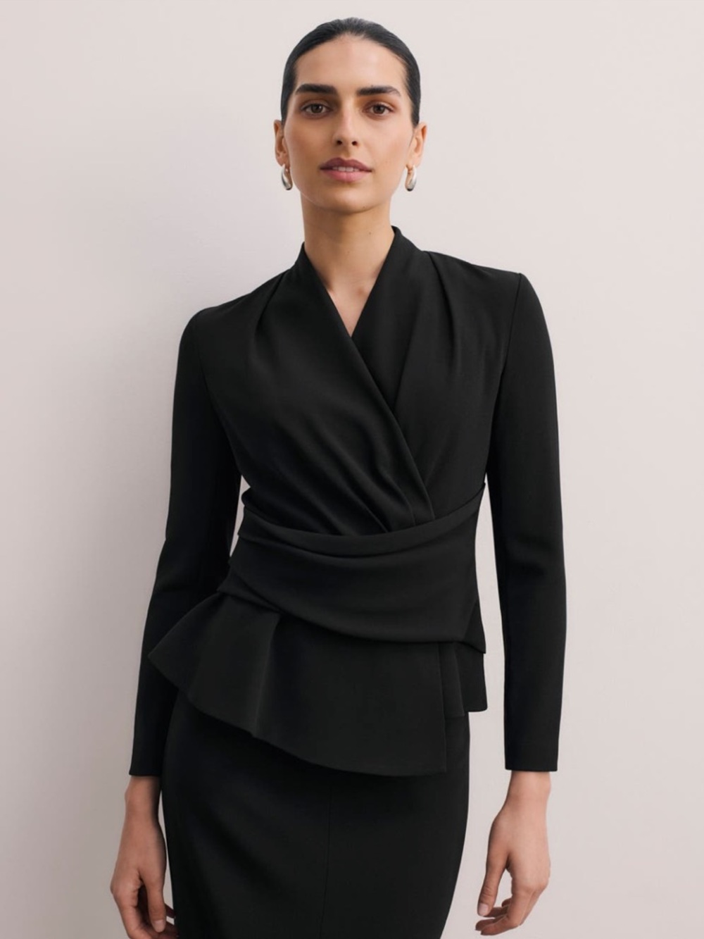 Elegant Black Draped Wrap Blouse - Women's - Picture 7 of 7